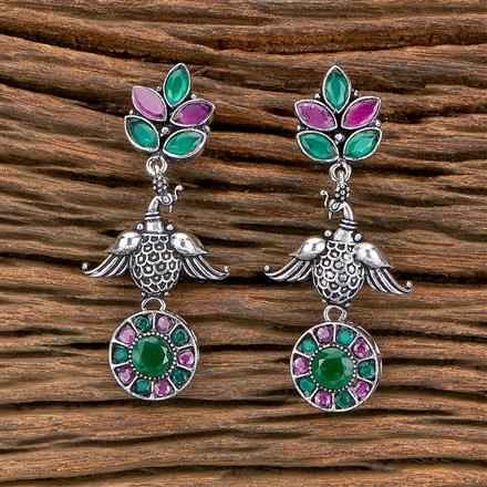 Peacock Earring With Oxidised Plating