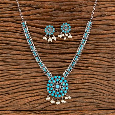 Moti Necklace With Oxidised Plating