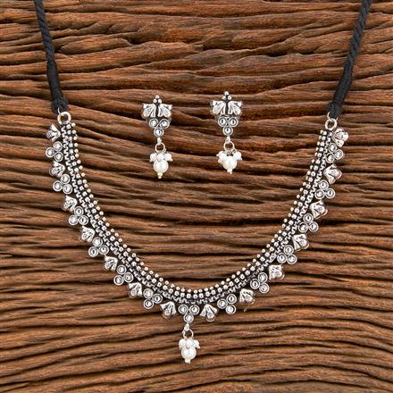 Moti Necklace With Oxidised Plating