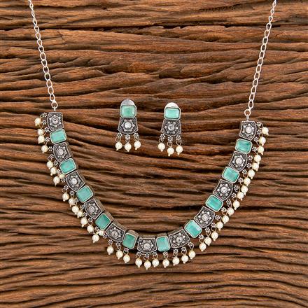 Moti Necklace With Oxidised Plating