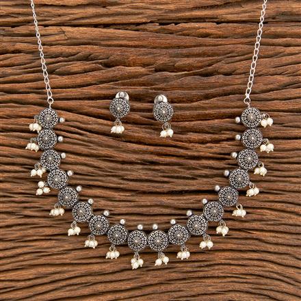 Moti Necklace With Oxidised Plating