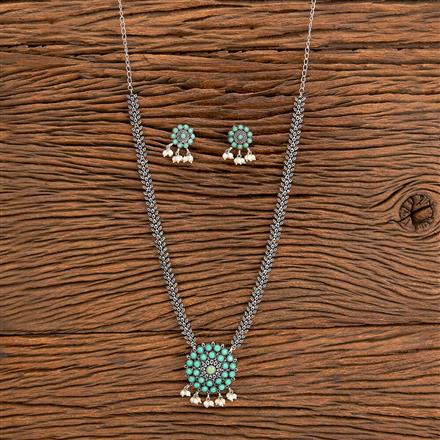 Moti Necklace With Oxidised Plating