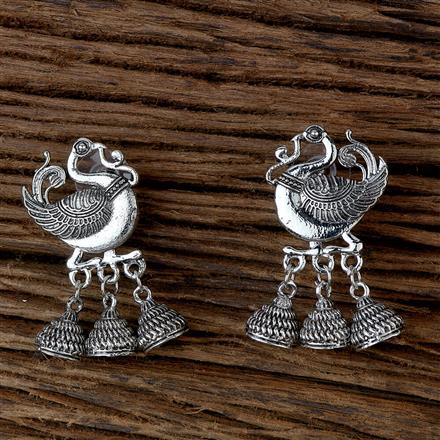 Peacock Earring With Oxidised Plating