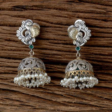 Oxidised Peacock Earring With 2 Tone Plating