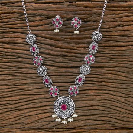 Moti Necklace With Oxidised Plating