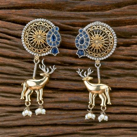 Oxidised Pearl Earring With 2 Tone Plating