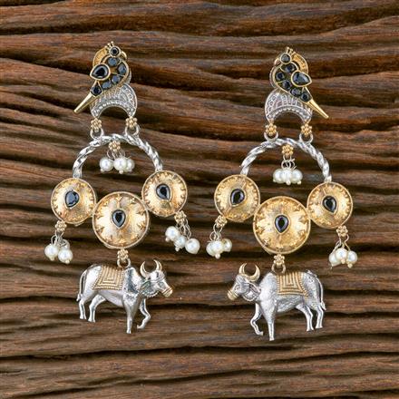 Oxidised Peacock Earring With 2 Tone Plating