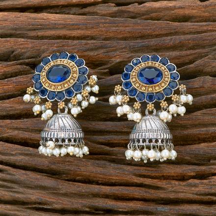 Oxidised Moti Earring With 2 Tone Plating