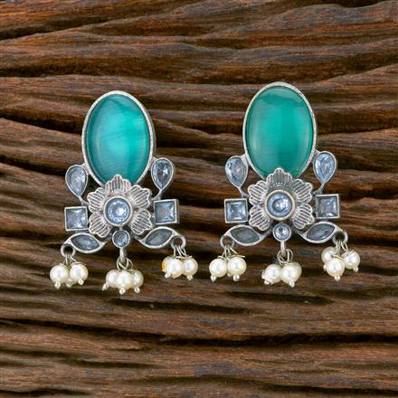 Moti Earring With Oxidised Plating