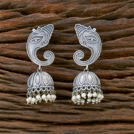 Pearl Jhumki With Oxidised Plating