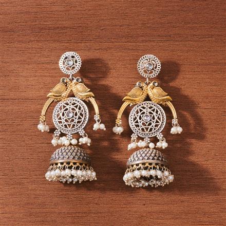 Oxidised Peacock Earring With 2 Tone Plating