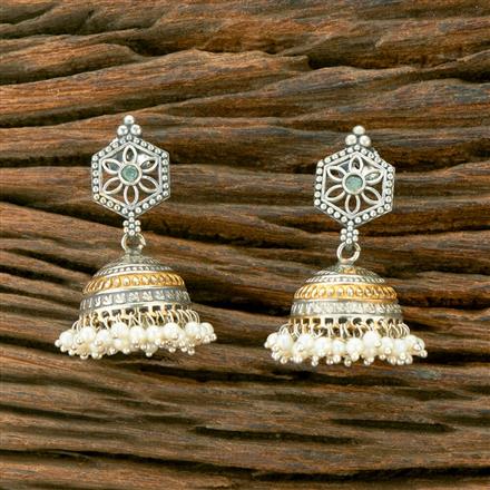 Oxidised Pearl Jhumki With 2 Tone Plating