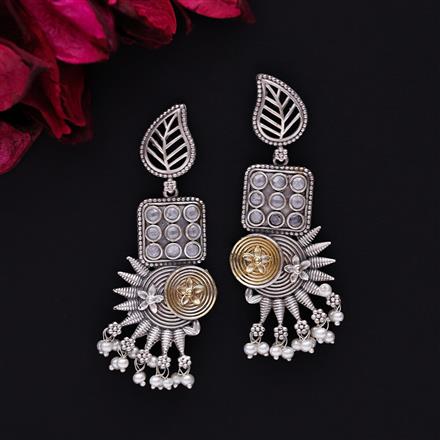 Oxidised German Silver Earring With 2 Tone Plating