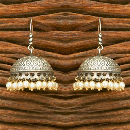 Pearl Jhumki With Oxidised Plating