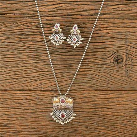 Oxidised Classic Pendant Set With 2 Tone Plating