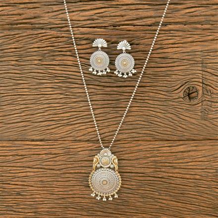 Oxidised Peacock Pendant Set With 2 Tone Plating