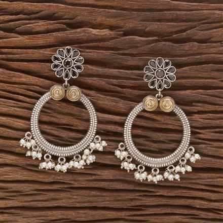 Oxidised Moti Earring With 2 Tone Plating