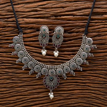 Peacock Necklace With Oxidised Plating
