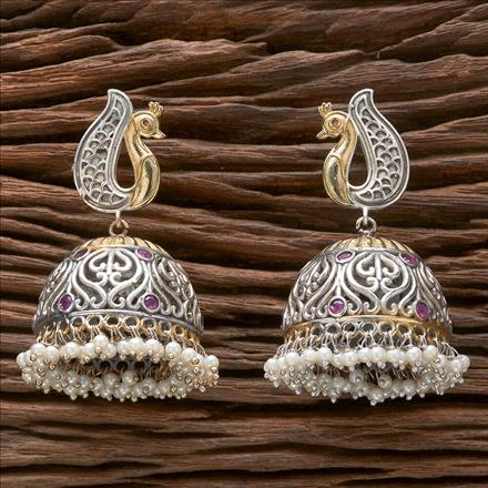 Oxidised German Silver Earring With 2 Tone Plating