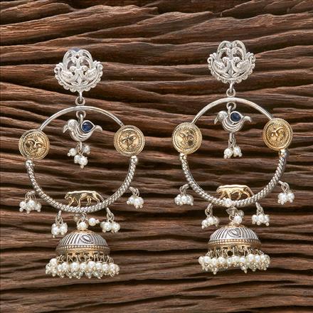 Oxidised Peacock Earring With 2 Tone Plating