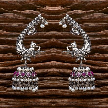 Peacock Earring With Oxidised Plating