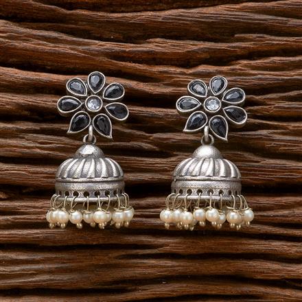 Pearl Jhumki With Oxidised Plating
