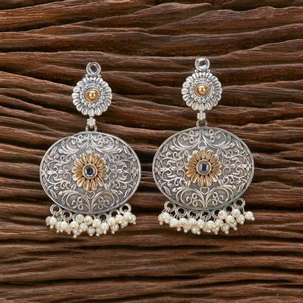 Oxidised Pearl Earring With 2 Tone Plating
