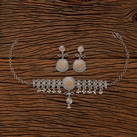 Oxidised Choker Necklace With 2 Tone Plating