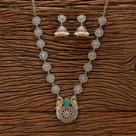 Oxidised Peacock Pendant Set With 2 Tone Plating