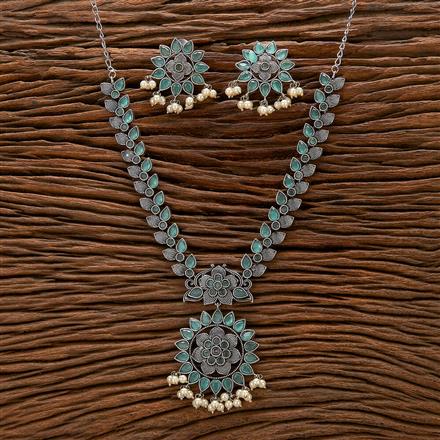 Moti Necklace With Oxidised Plating