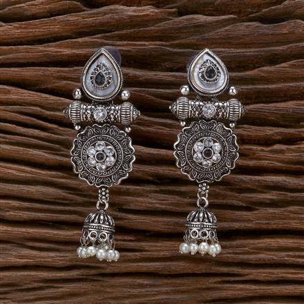 Moti Earring With Oxidised Plating
