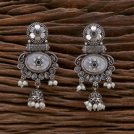Moti Earring With Oxidised Plating
