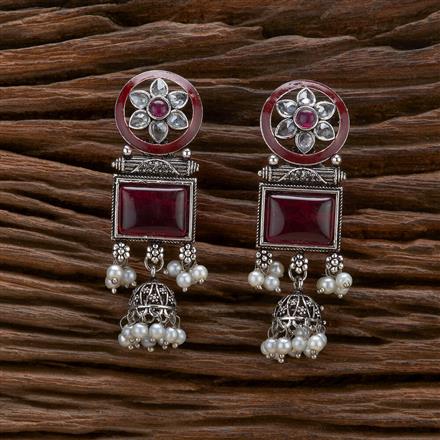 Meenakari Jhumki With Oxidised Plating
