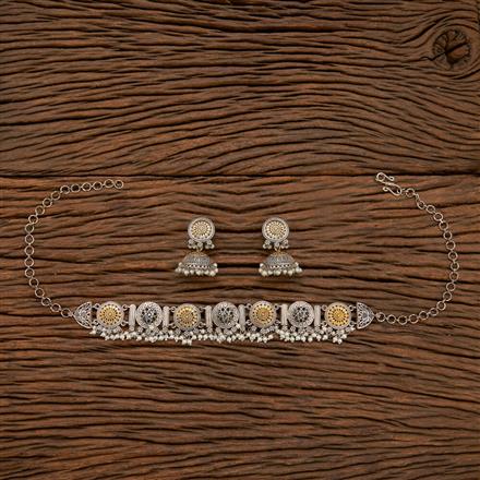 Oxidised Choker Necklace With 2 Tone Plating