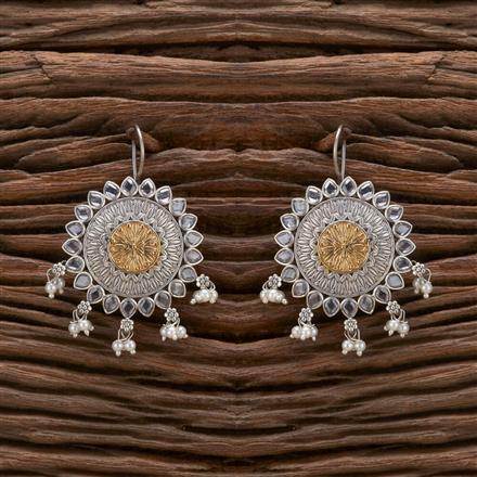 Oxidised Pearl Earring With 2 Tone Plating