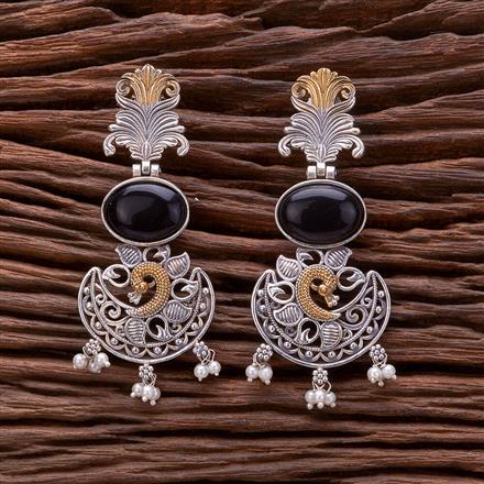 Oxidised Moti Earring With 2 Tone Plating