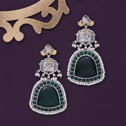 Oxidised Moti Earring With 2 Tone Plating