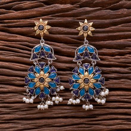 Oxidised Pearl Earring With 2 Tone Plating
