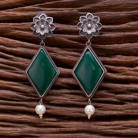 Moti Earring With Oxidised Plating