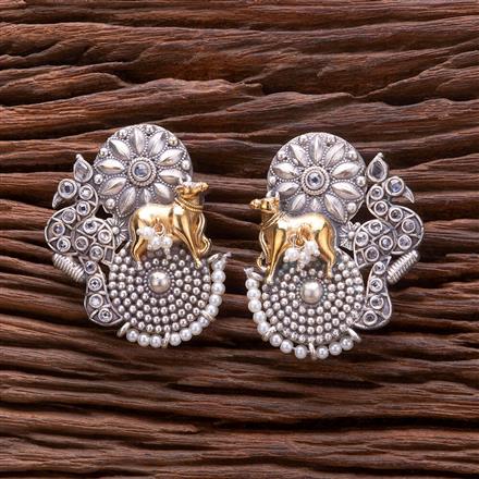 Oxidised Peacock Earring With 2 Tone Plating