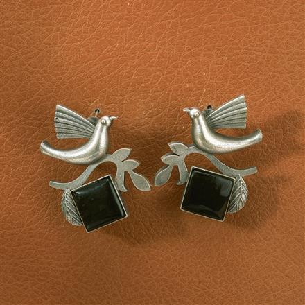 Peacock Earring With Oxidised Plating