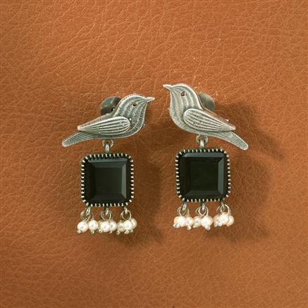Peacock Earring With Oxidised Plating