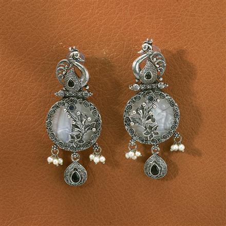 Peacock Earring With Oxidised Plating