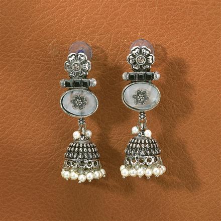 Pearl Jhumki With Oxidised Plating