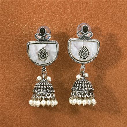 Pearl Jhumki With Oxidised Plating