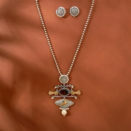 Oxidised Peacock Pendant Set With 2 Tone Plating