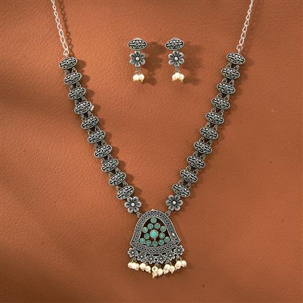 Moti Necklace With Oxidised Plating