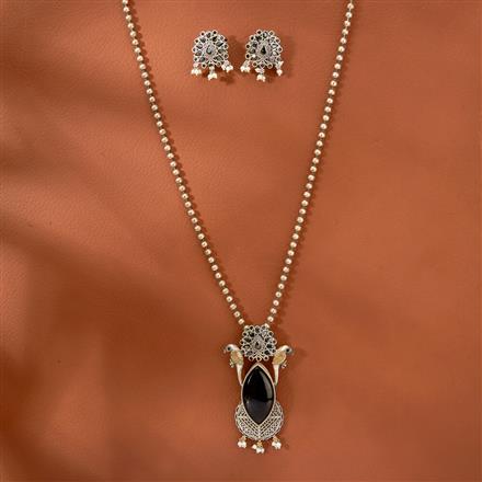 Oxidised Peacock Pendant Set With 2 Tone Plating