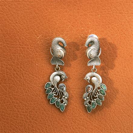 Peacock Earring With Oxidised Plating