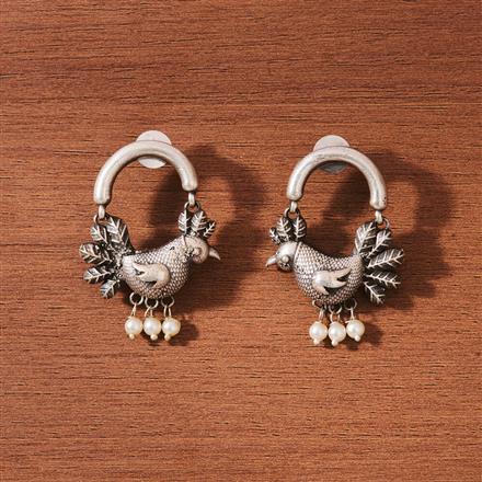 Peacock Earring With Oxidised Plating